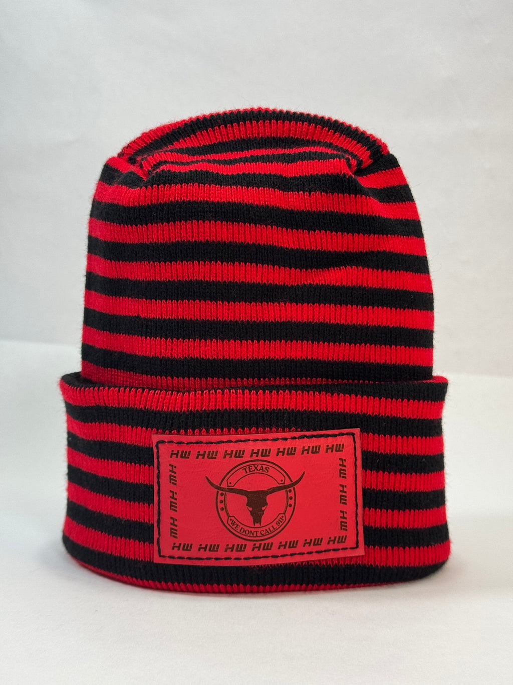 Haakwear Texas H Stitch Cuffed Beanie "We Don't Call 911"- Made in USA Hats (Limited Edition) - Black / Red RoRo