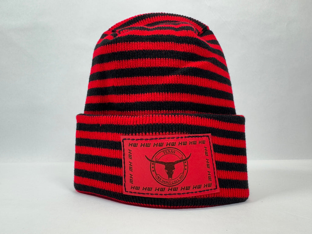 Haakwear Texas H Stitch Cuffed Beanie "We Don't Call 911"- Made in USA Hats (Limited Edition) - Black / Red RoRo
