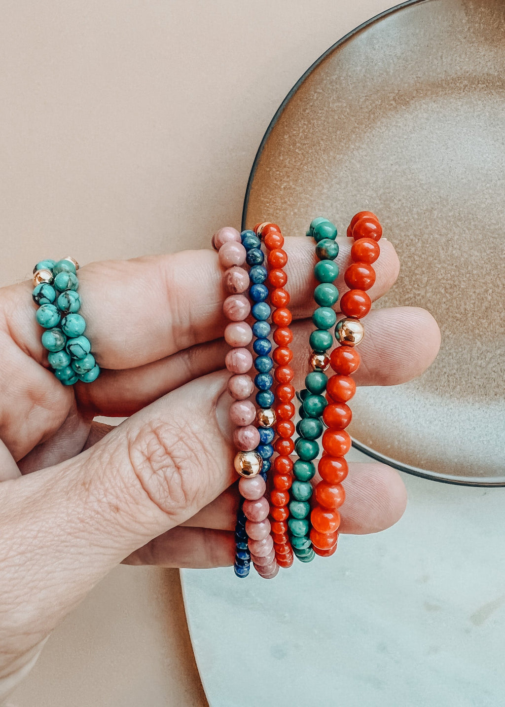 Natural Turquoise + 14K Gold Filled || Beaded Stretch Bracelet