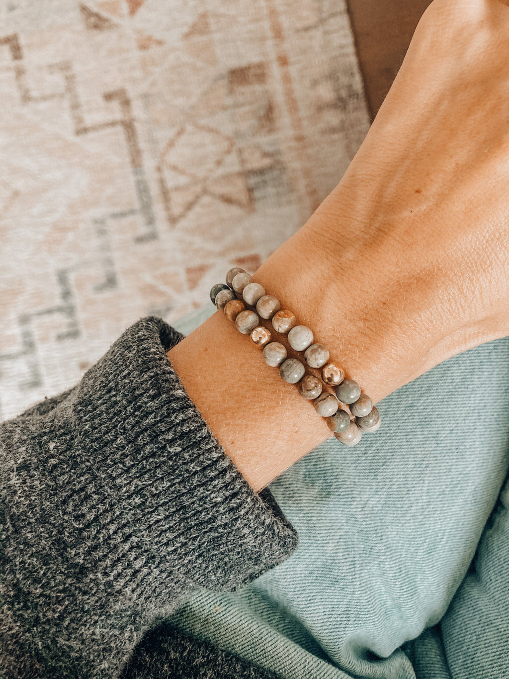 Silver Leaf Jasper + 14k Gold Filled || Adult Bracelet