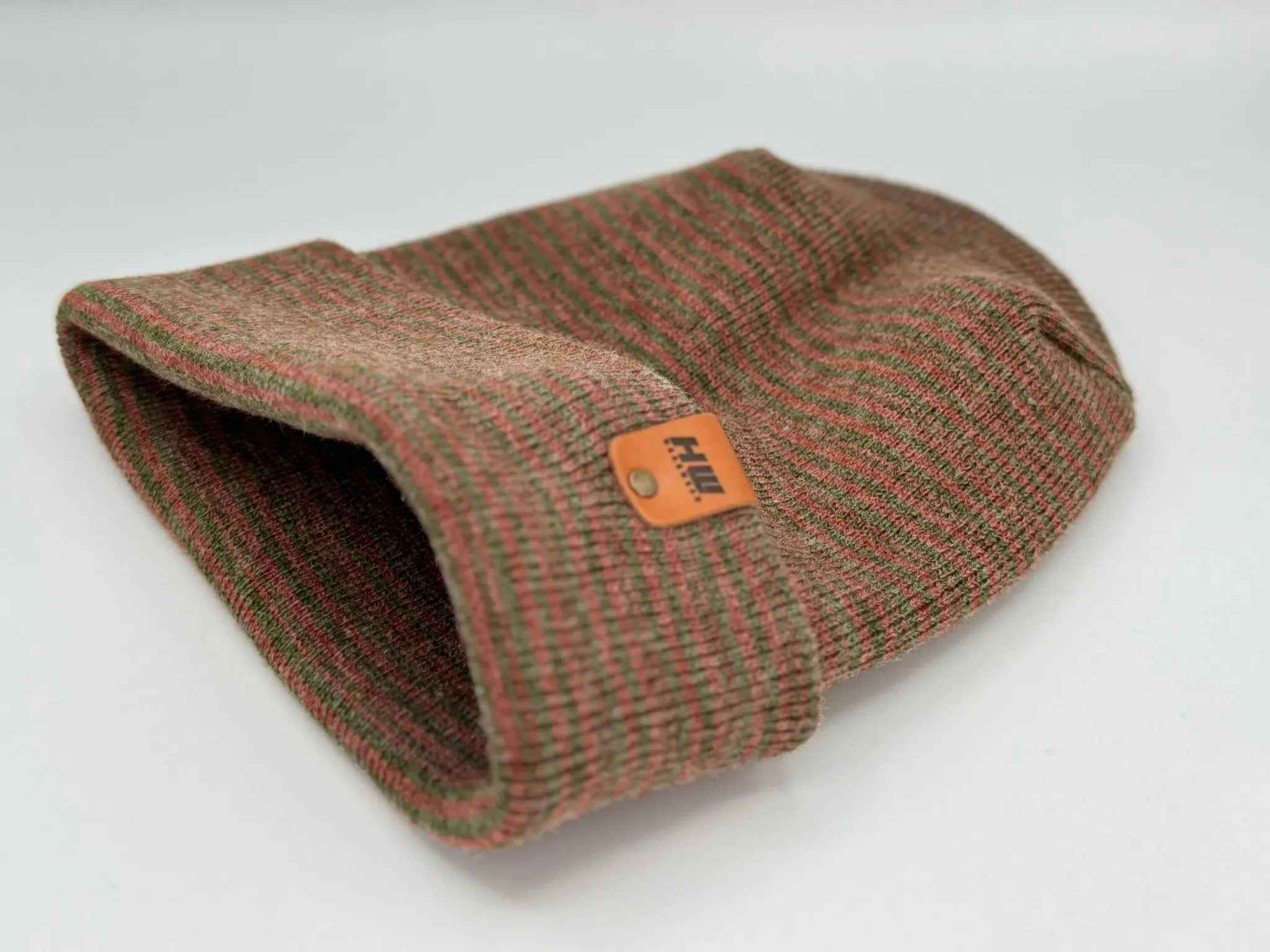 H-Stitch Contrast Cuffed Beanie – Burgundy/Green | Made in USA | Viral TikTok Winter Hat 2025