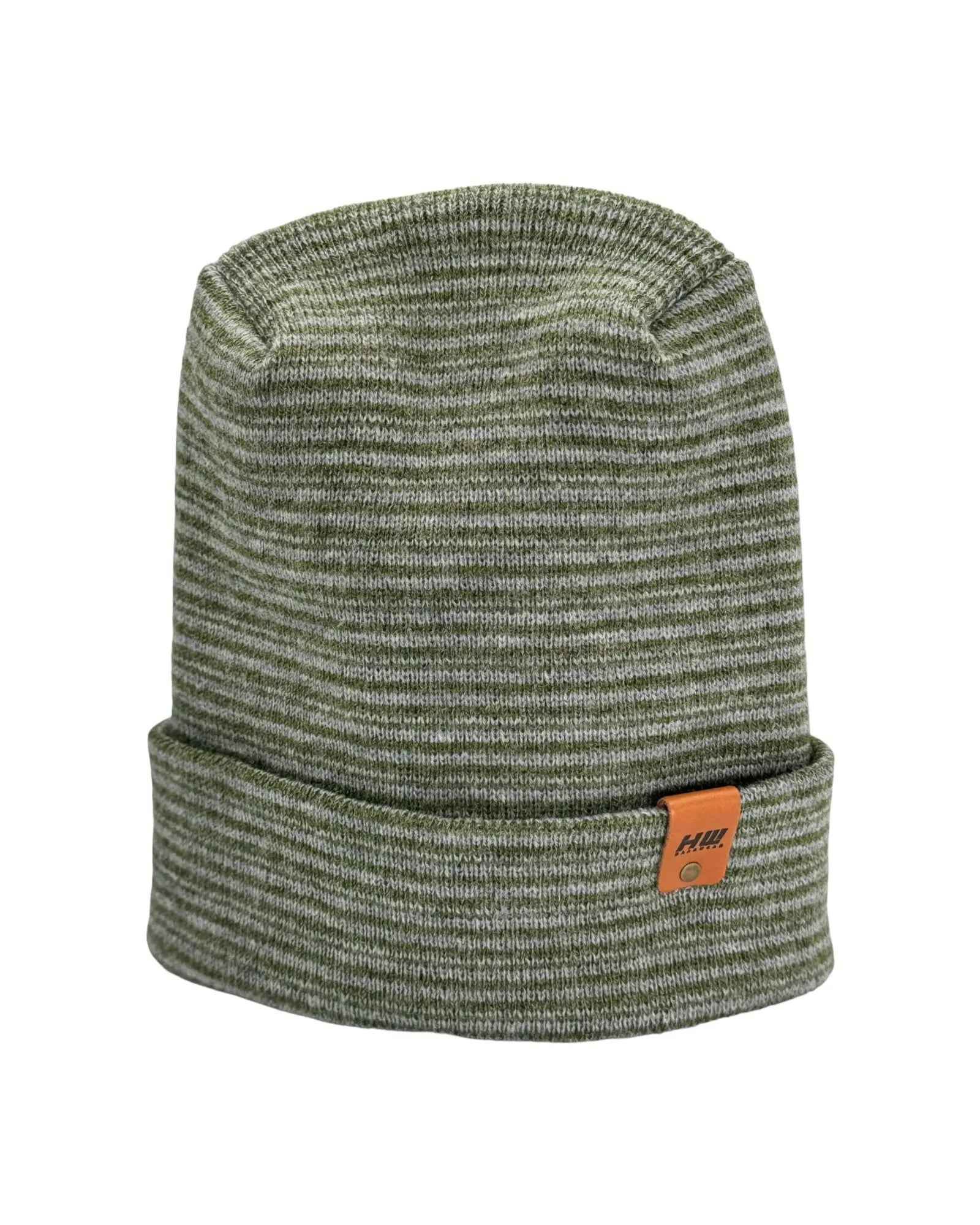 H-Stitch Contrast Cuffed Beanie – Gray/Green | Made in USA | Trending Designer Winter Hat 2025