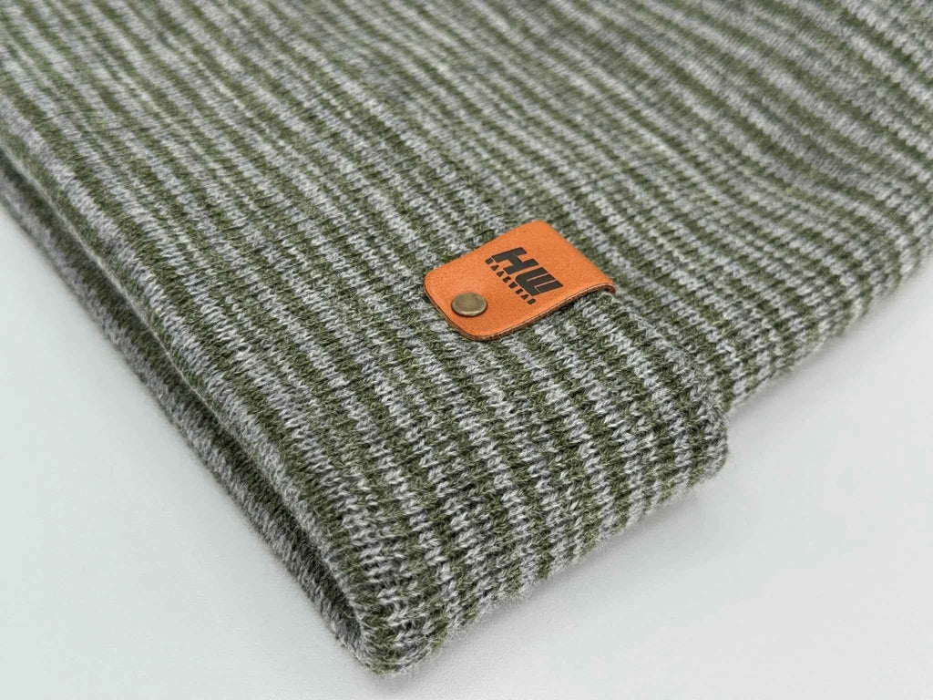 H-Stitch Contrast Cuffed Beanie – Gray/Green | Made in USA | Trending Designer Winter Hat 2025
