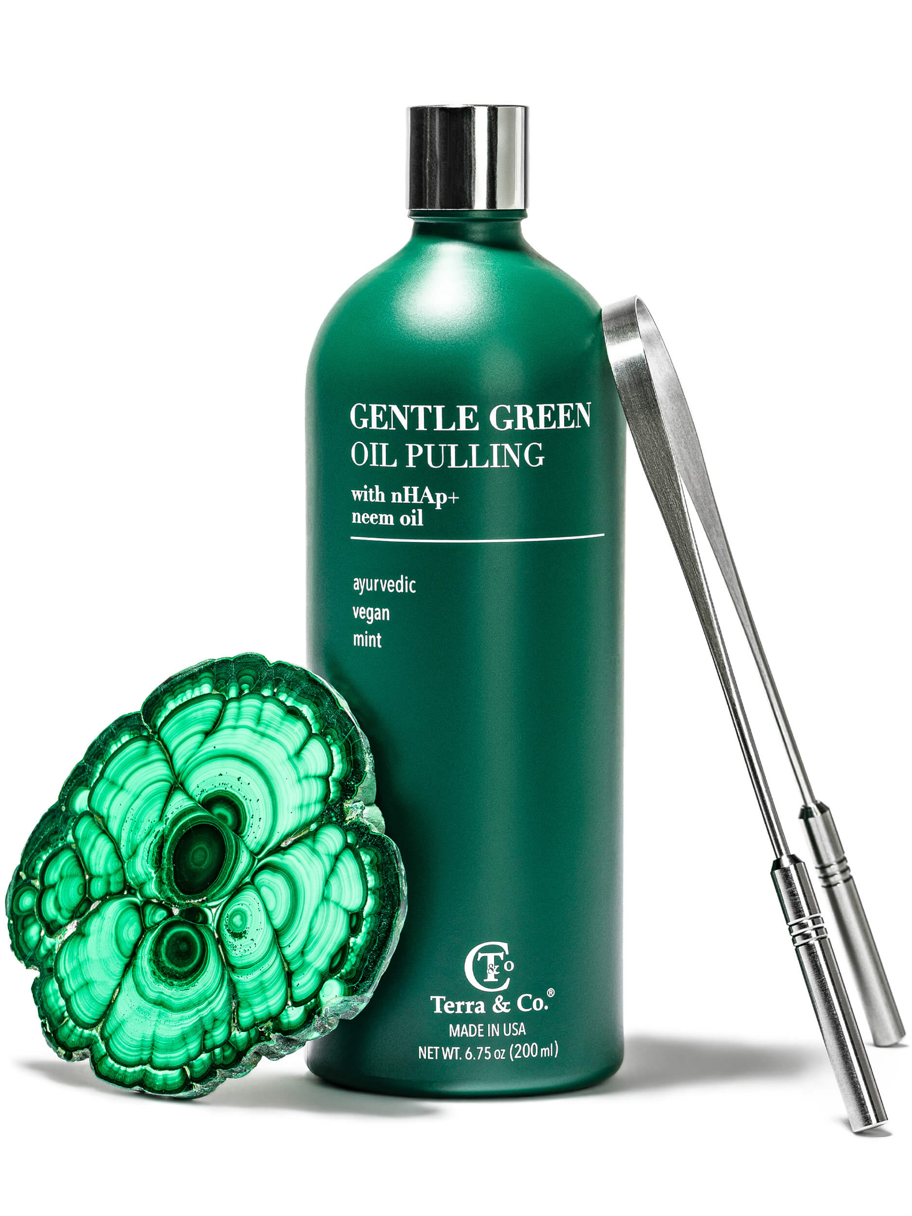 Gentle Green™ Oral Detox Bundle – Stainless Steel Tongue Scraper & Ayurvedic Oil Pulling (Fluoride-Free, Enamel Support)
