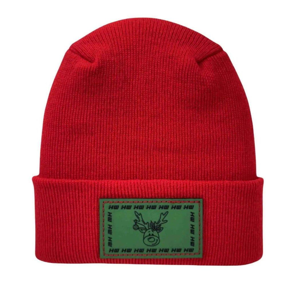 Haakwear Exclusive Christmas Reindeer H-Stitch Beanie - Limited Edition, Christmas Hat Collection, RED