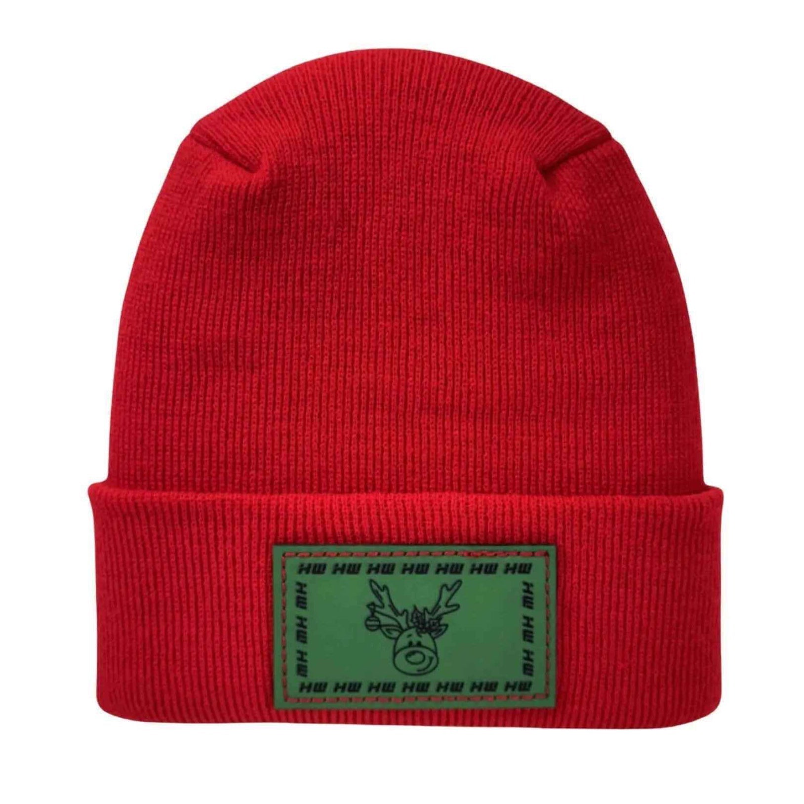 Haakwear Exclusive Christmas Reindeer H-Stitch Beanie - Limited Edition, Christmas Hat Collection, RED