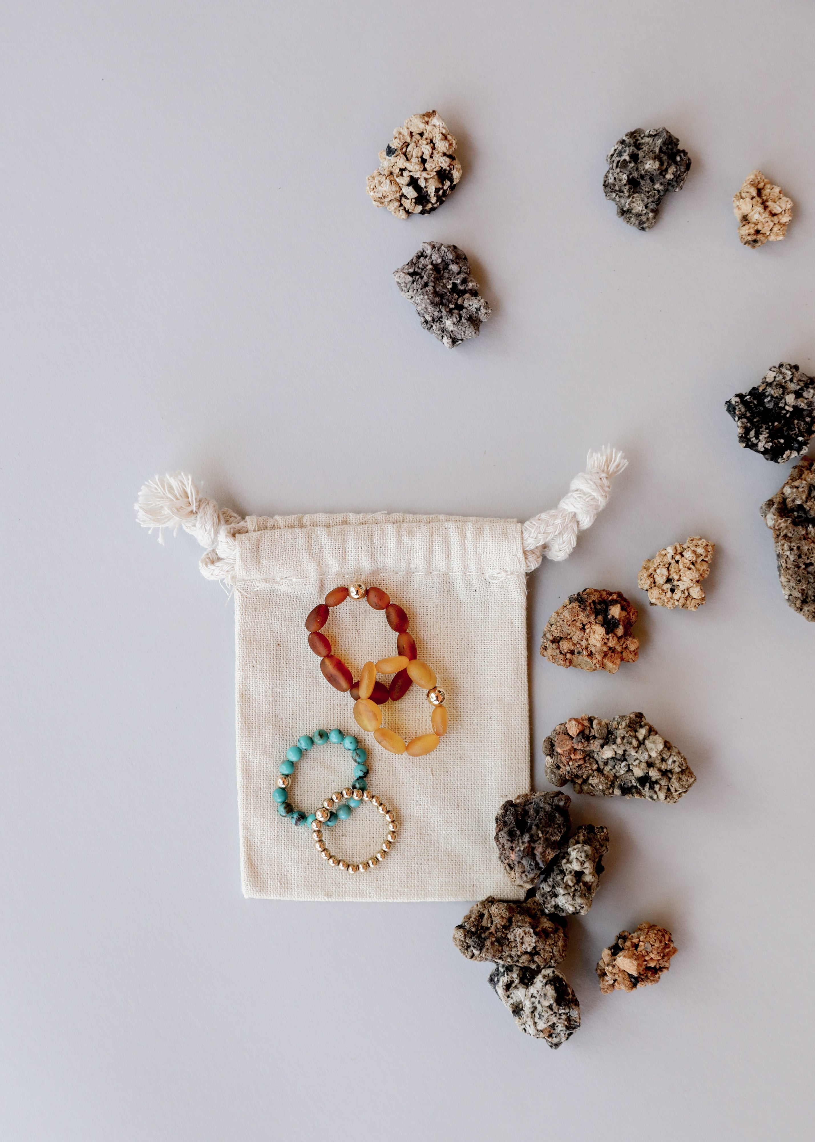 Raw Honey Baltic Amber + 14K Gold Filled || Beaded Ring Stack