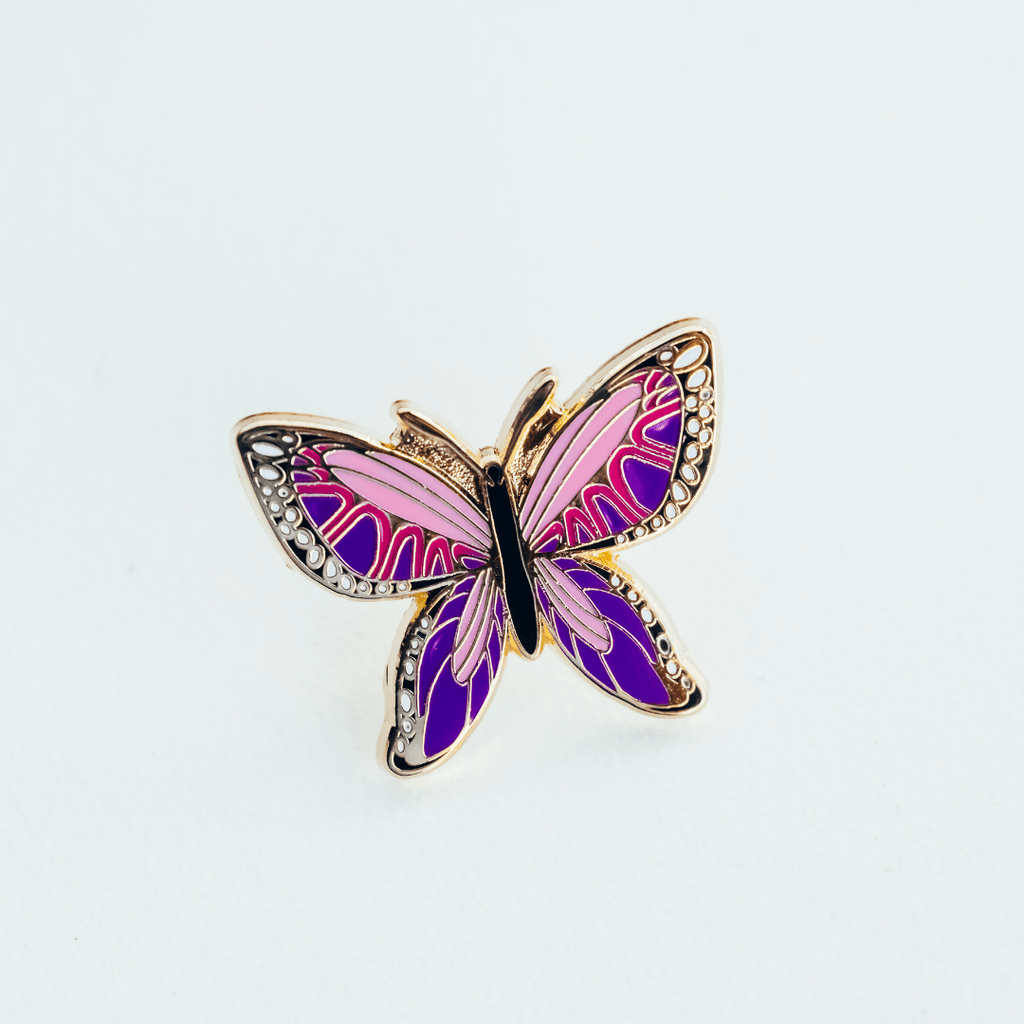 Purple & Pink Butterfly Enamel Pin – Symbol of Intuition, Love & Healing