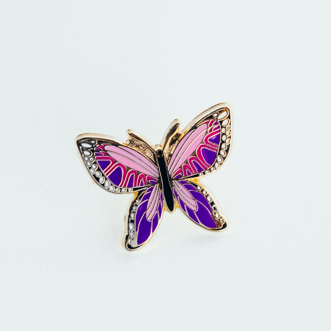 Purple & Pink Butterfly Enamel Pin – Symbol of Intuition, Love & Healing