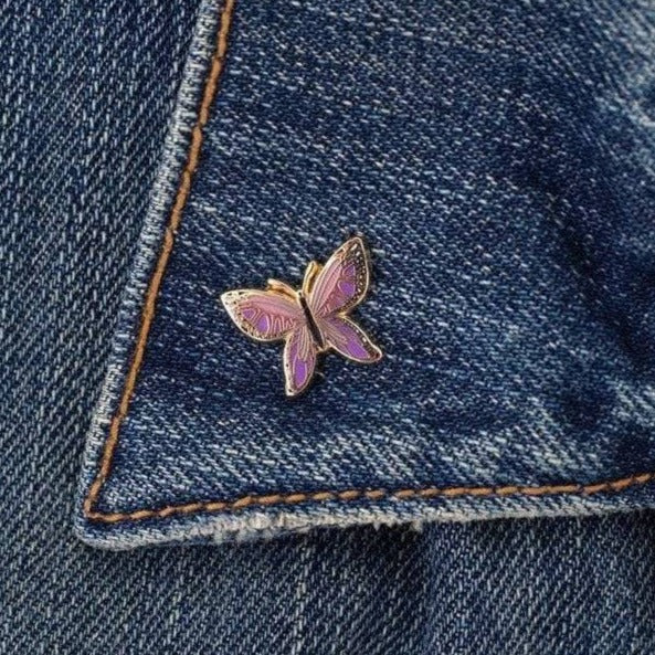 Purple & Pink Butterfly Enamel Pin – Symbol of Intuition, Love & Healing