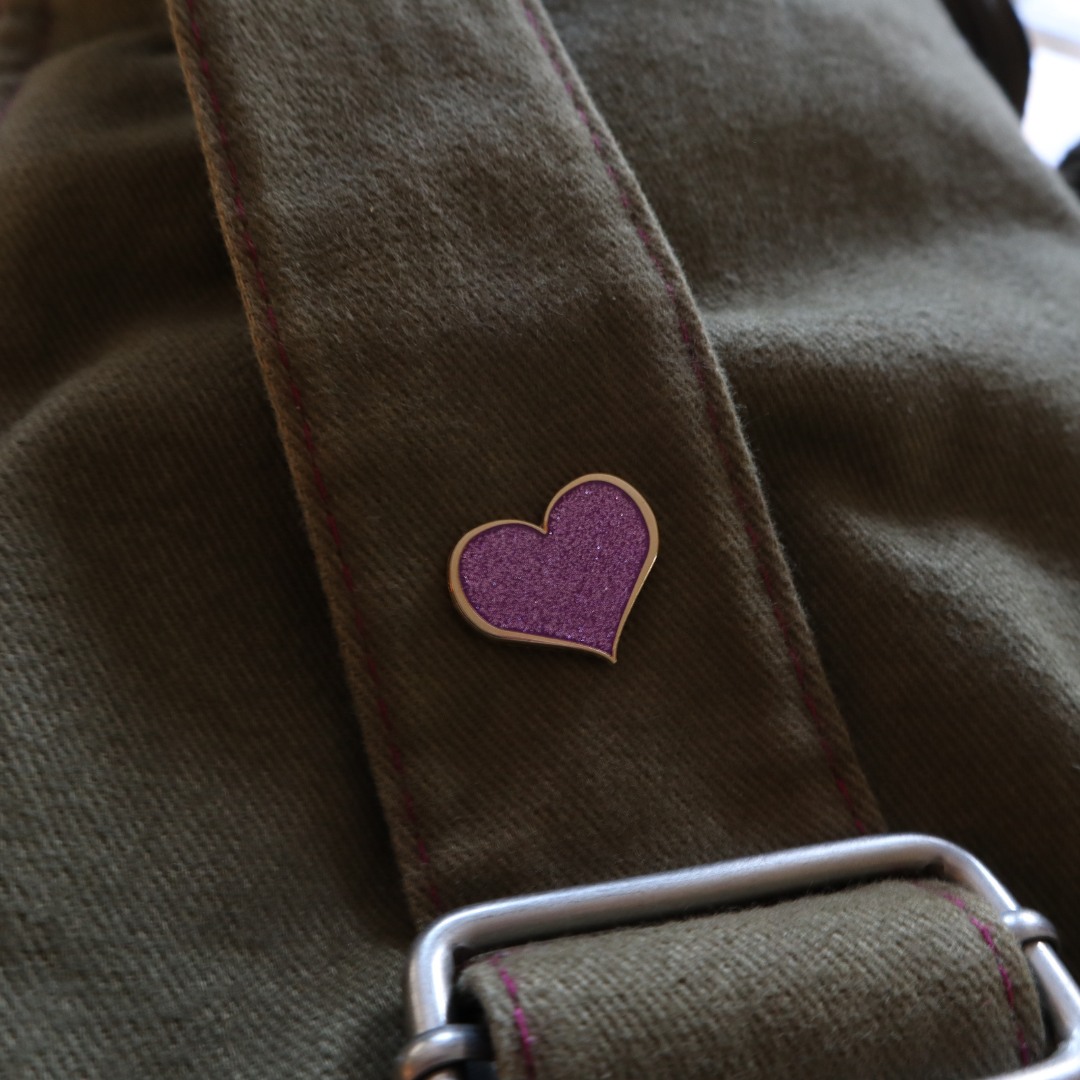 Purple Glitter Heart Enamel Pin