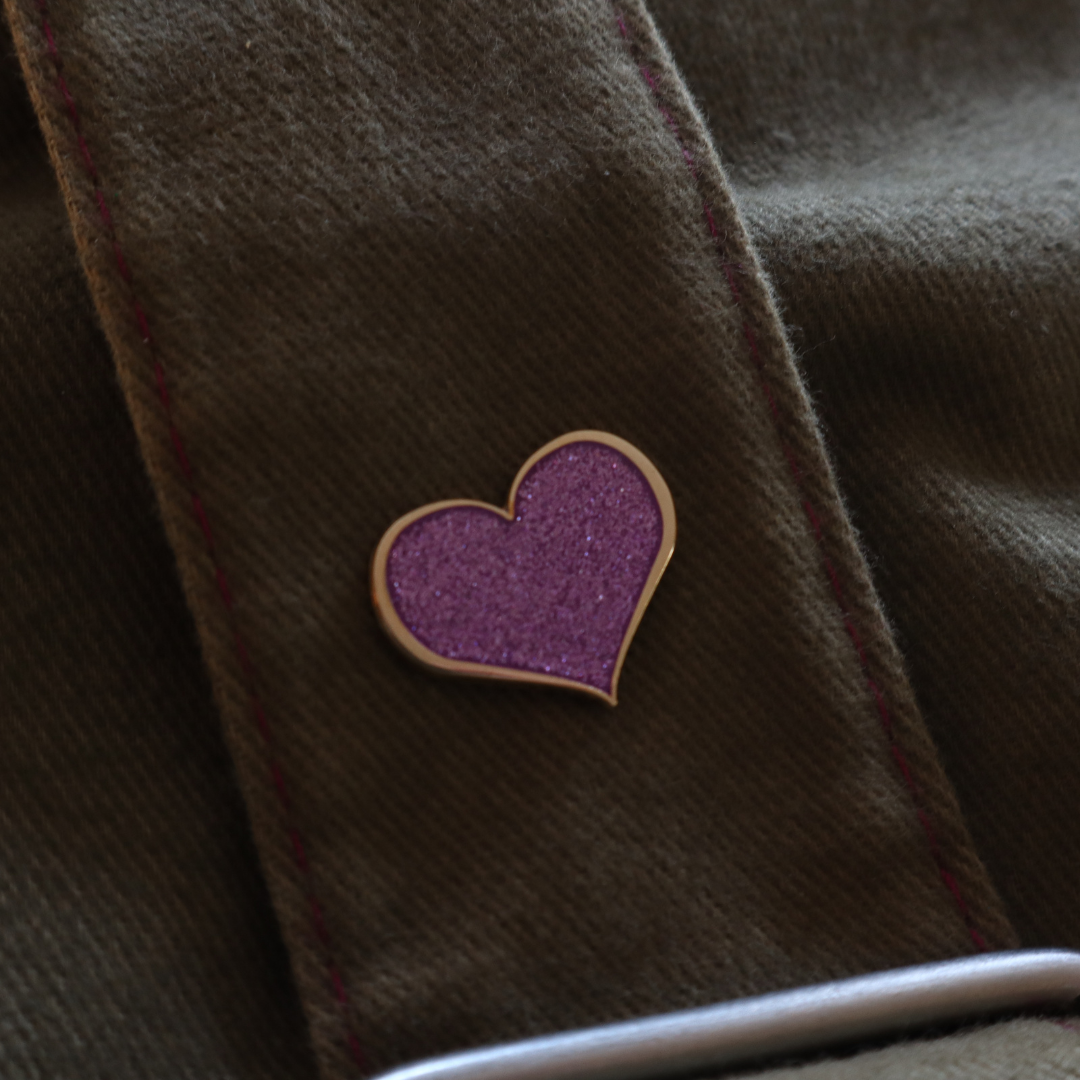 Purple Glitter Heart Enamel Pin