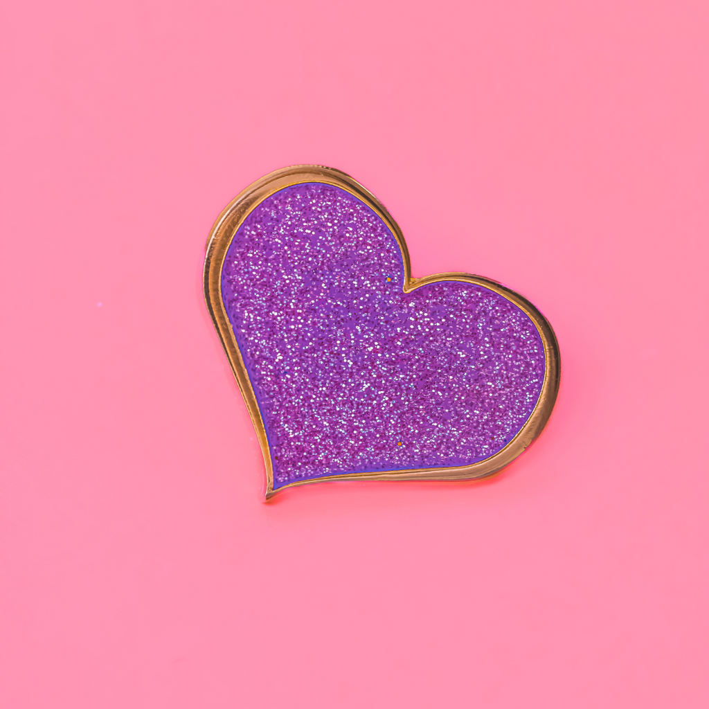 Purple Glitter Heart Enamel Pin