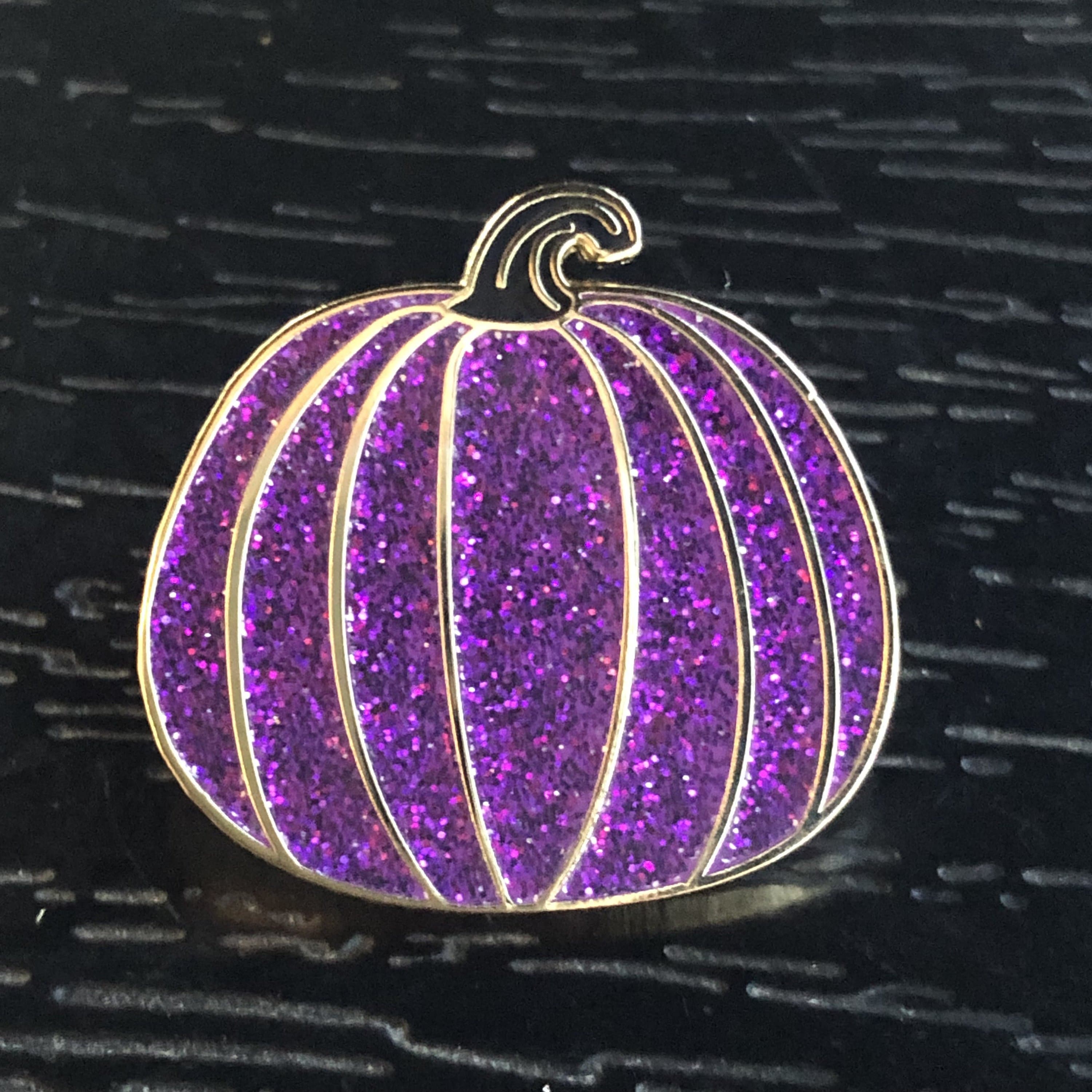 Purple Glitter Pumpkin w Black Stem Enamel Pin