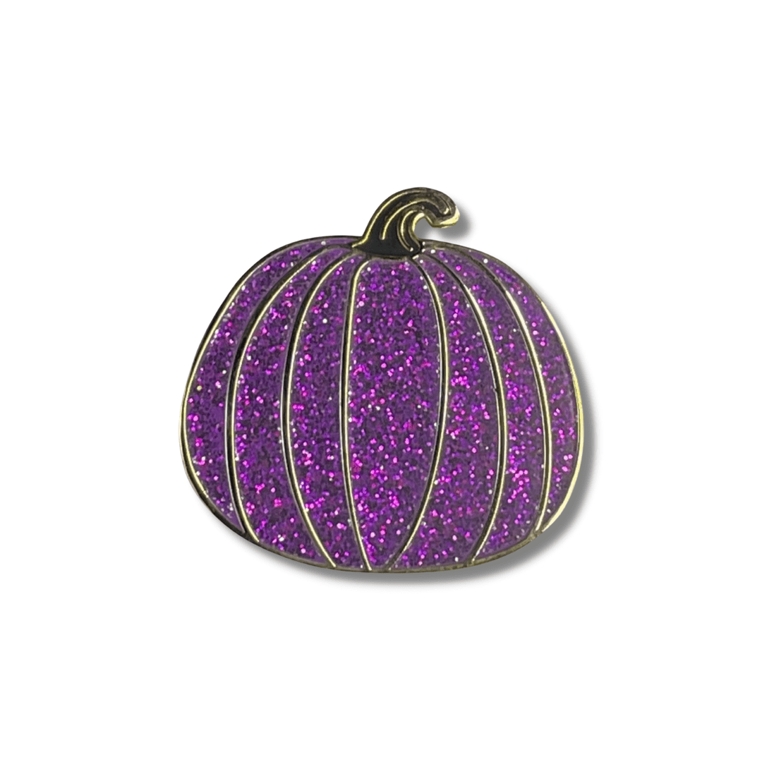 Purple Glitter Pumpkin w Black Stem Enamel Pin