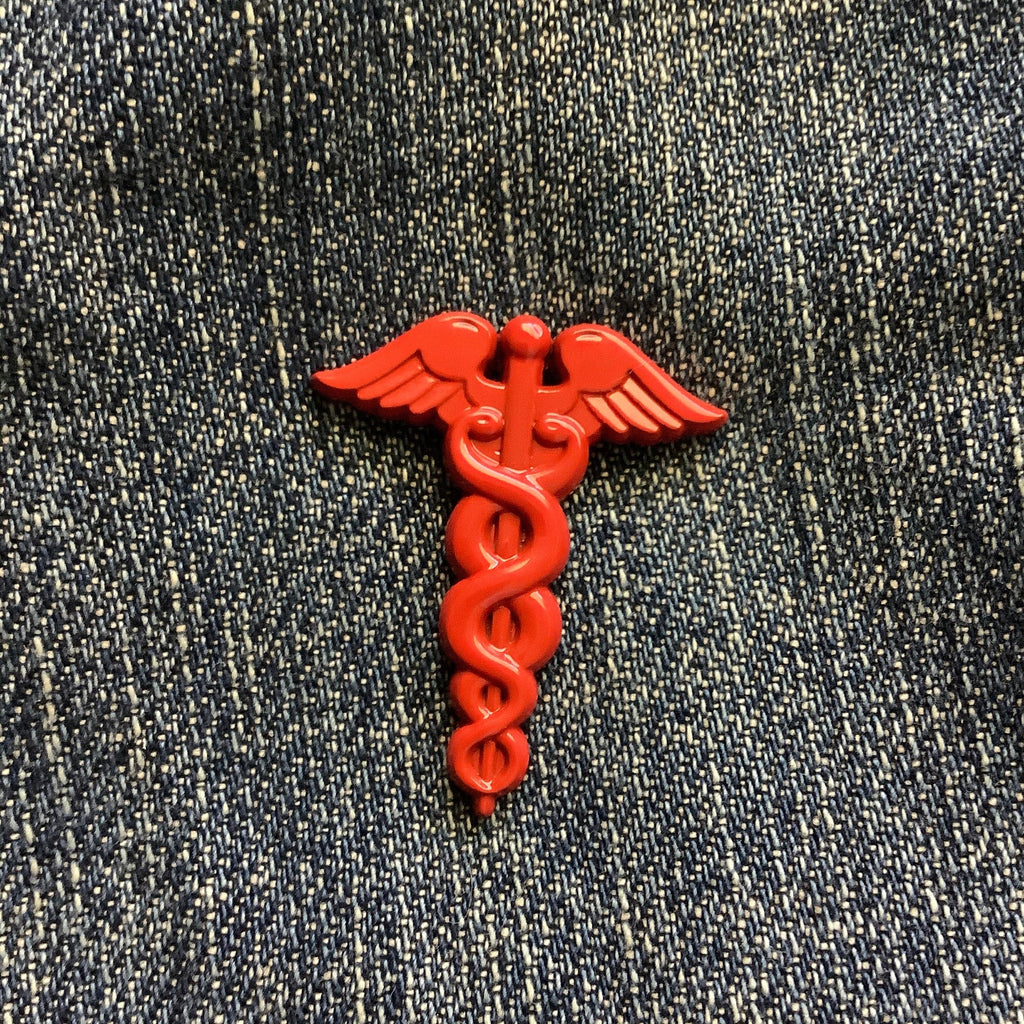 Red Caduceus Enamel Pin