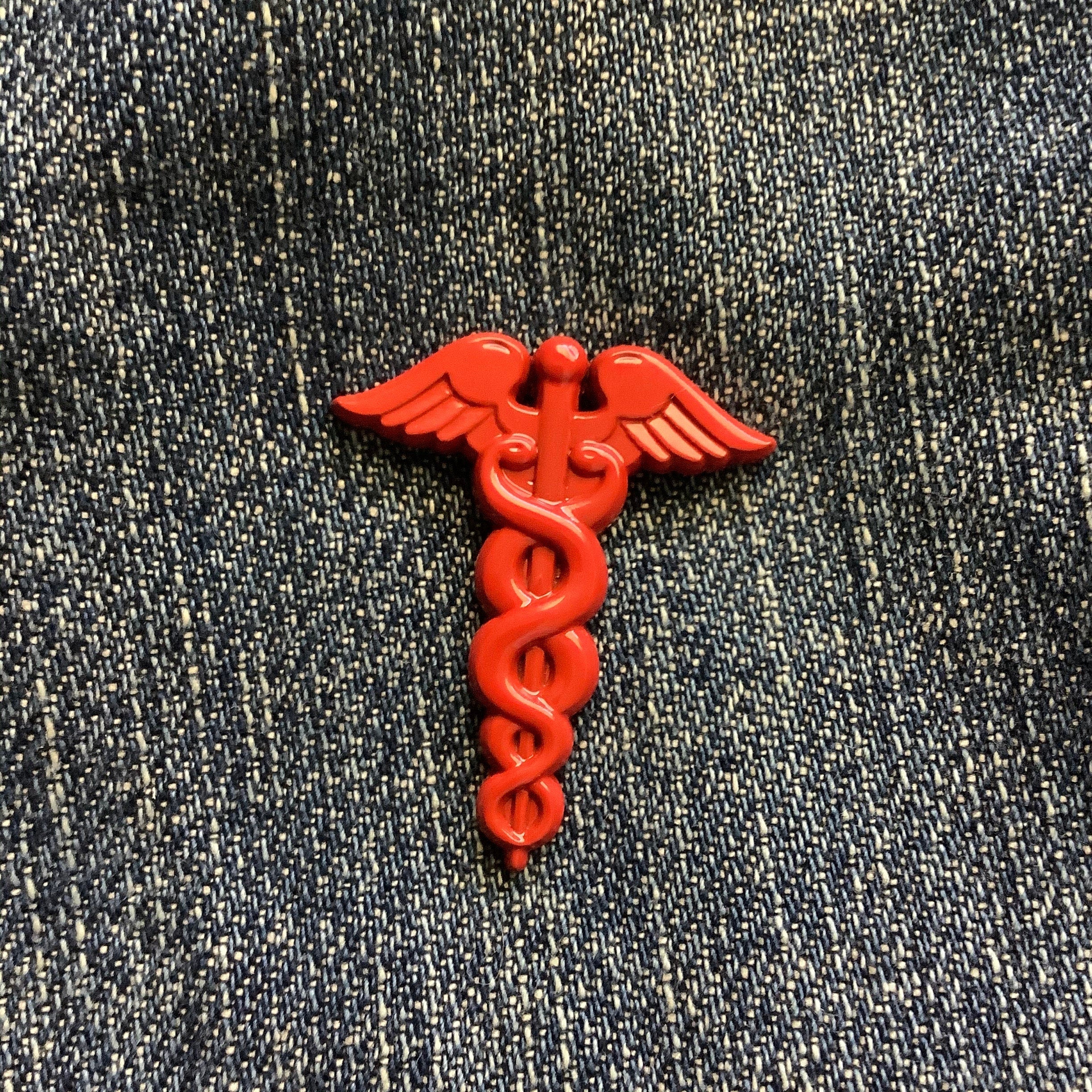 Red Caduceus Enamel Pin