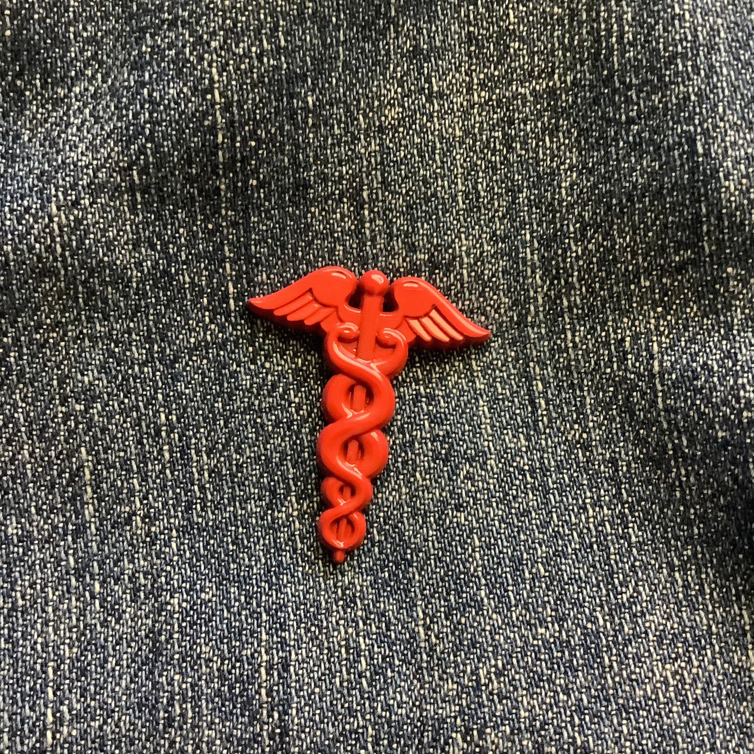 Red Caduceus Enamel Pin