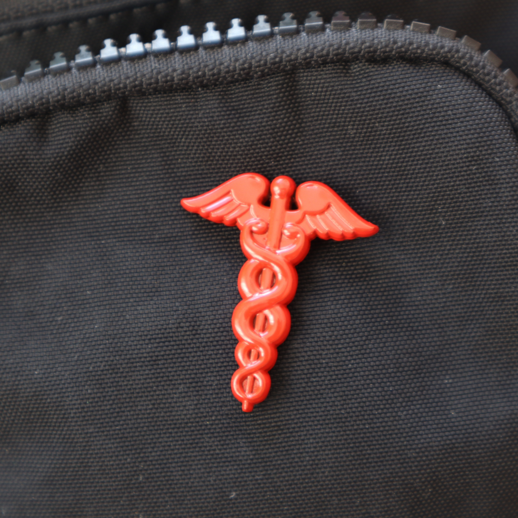 Red Caduceus Enamel Pin