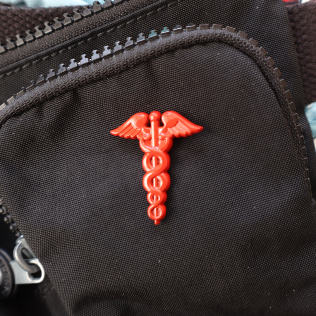 Red Caduceus Enamel Pin