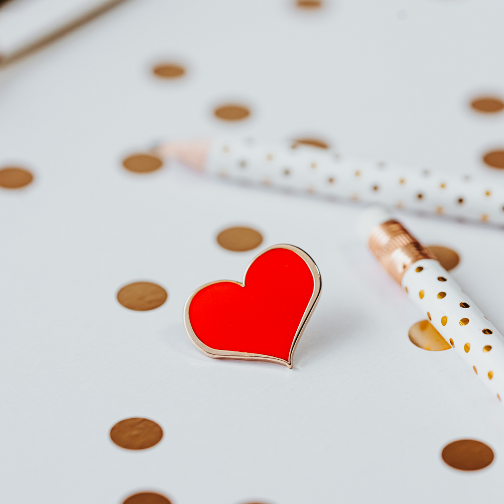 Red Heart Enamel Pin – 1-inch Classic Size (Also in ¾, ½ and ¼-inch)