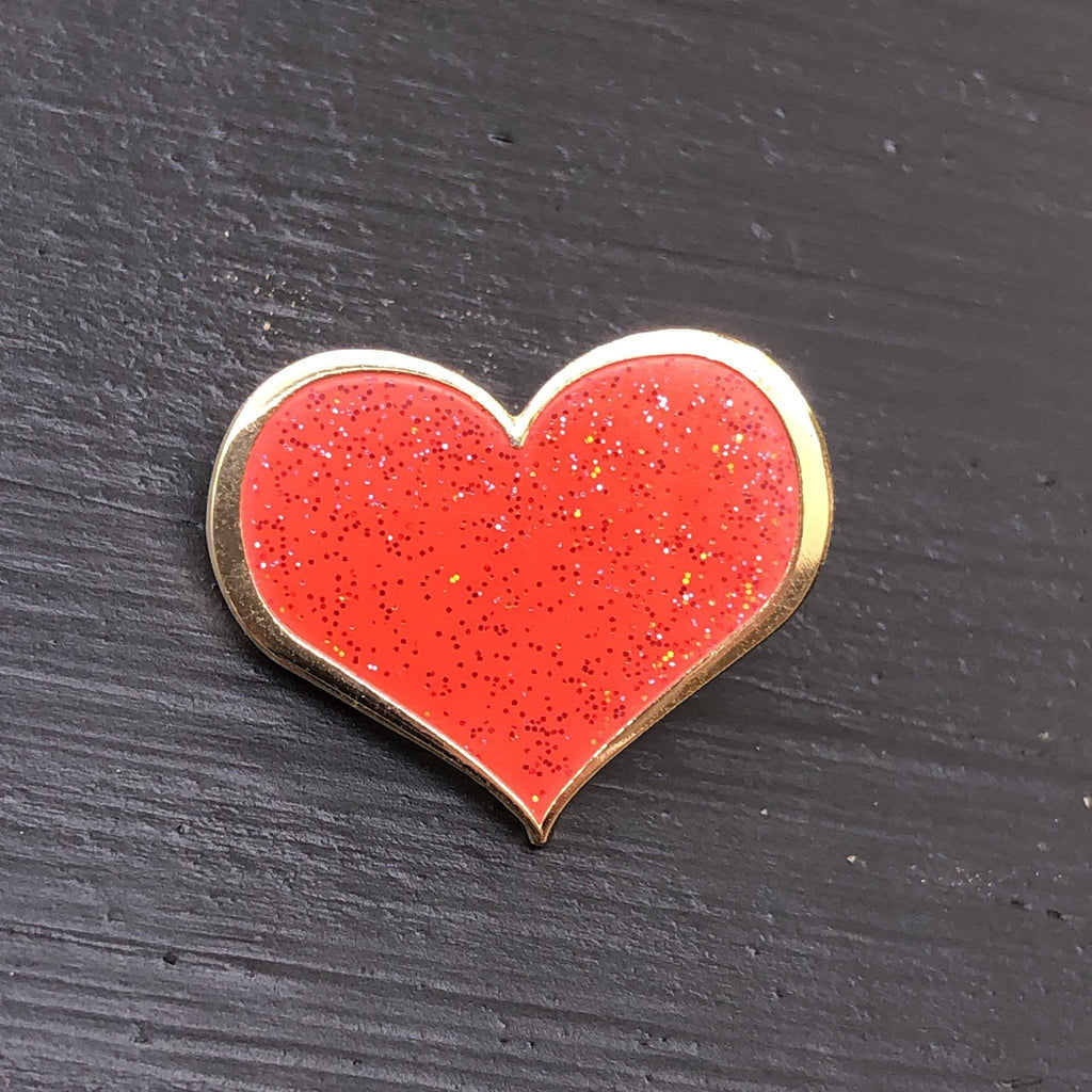 Red Heart Enamel Pin With Glitter