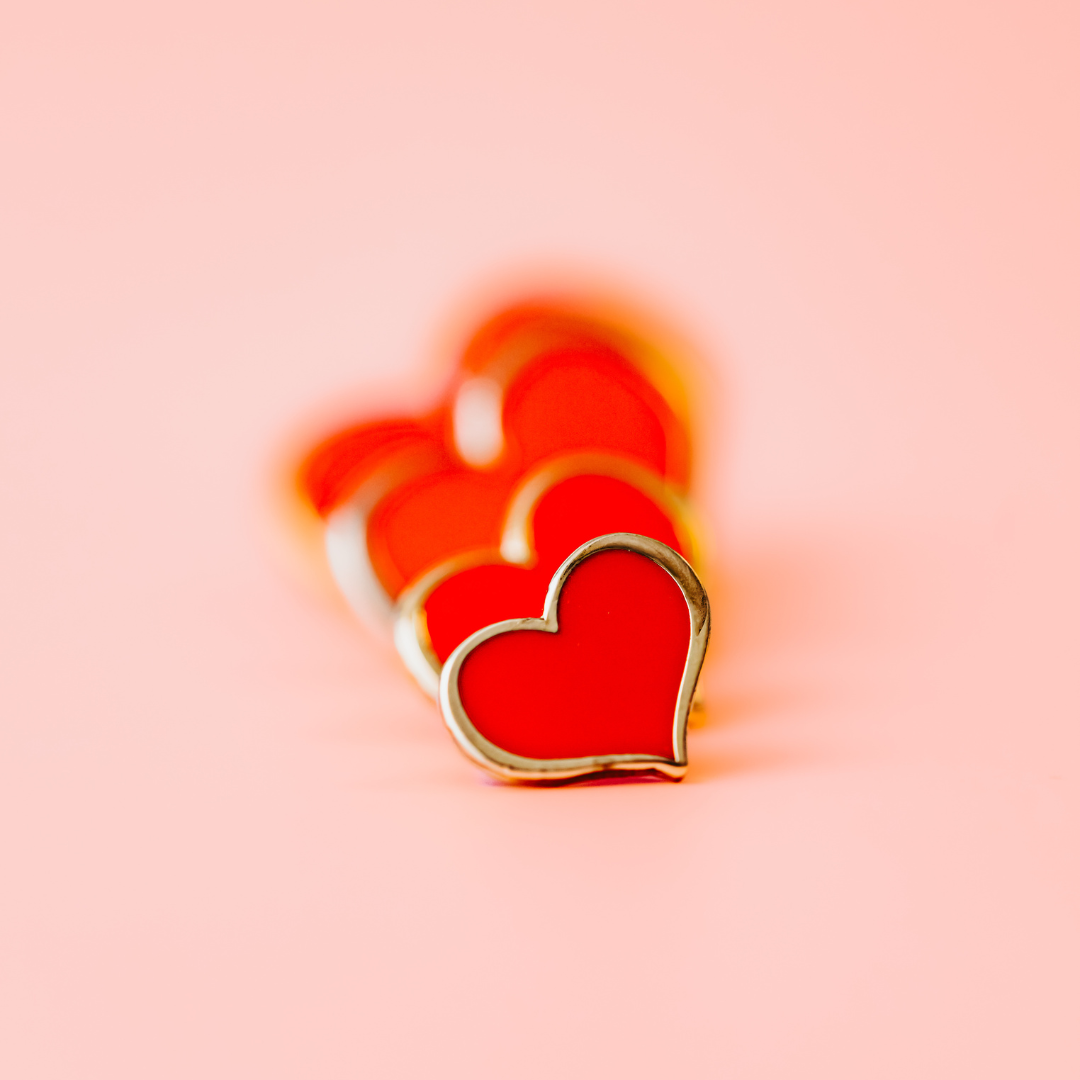 Red Heart Enamel Pin 4-Pack Set – 1, ¾, ½ & ¼-inch Sizes Included