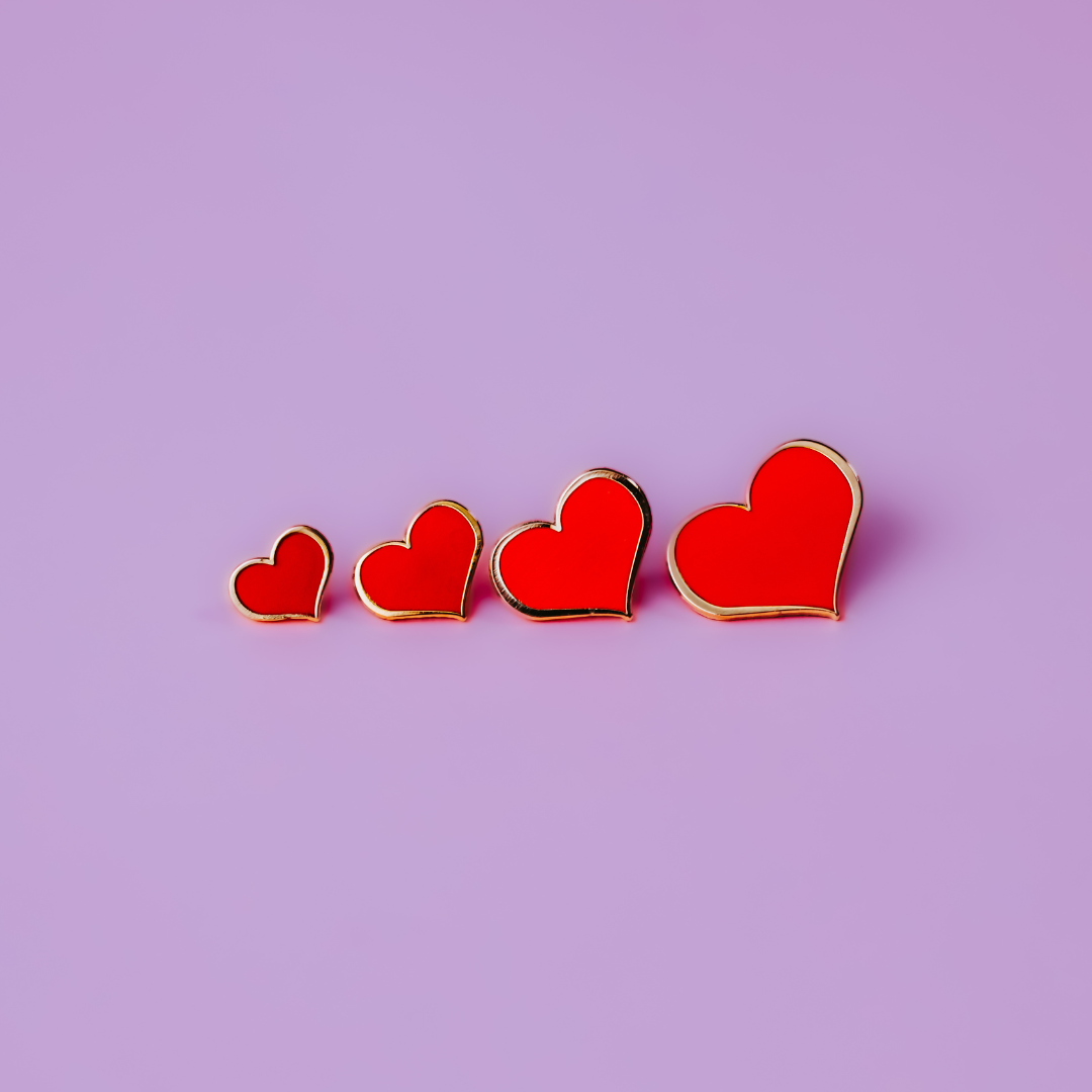 Red Heart Enamel Pin – ¼-inch Mini Size (Also in 1, ¾ and ½-inch)
