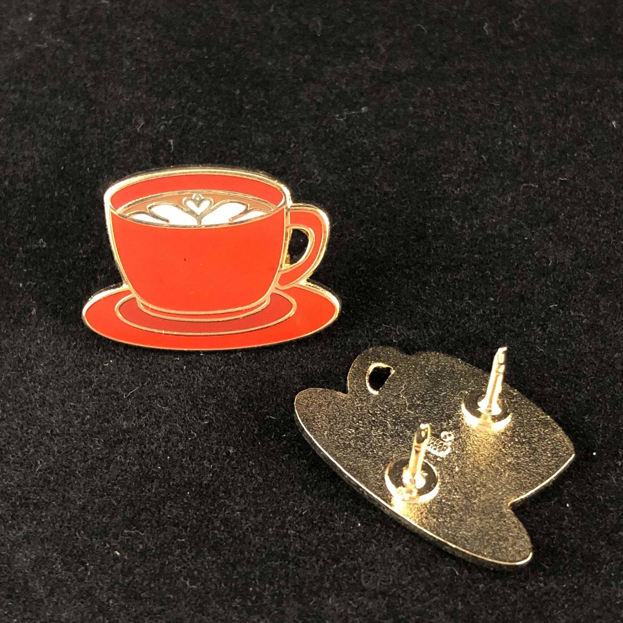 Red Latte Coffee Cup Enamel Pin - hard enamel, 1 inch, double posted
