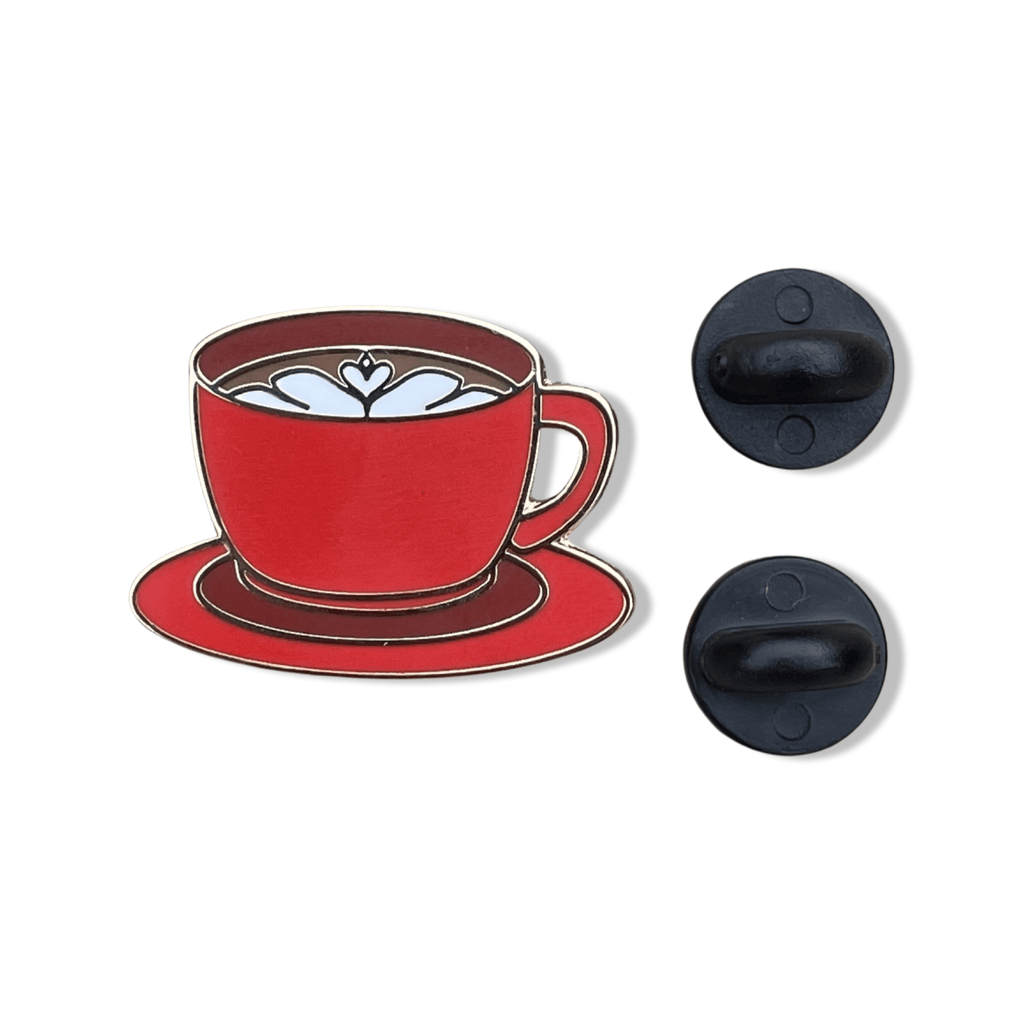 Red Latte Coffee Cup Enamel Pin - hard enamel, 1 inch, double posted