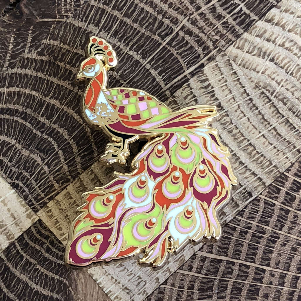 Red Peacock Enamel Pin
