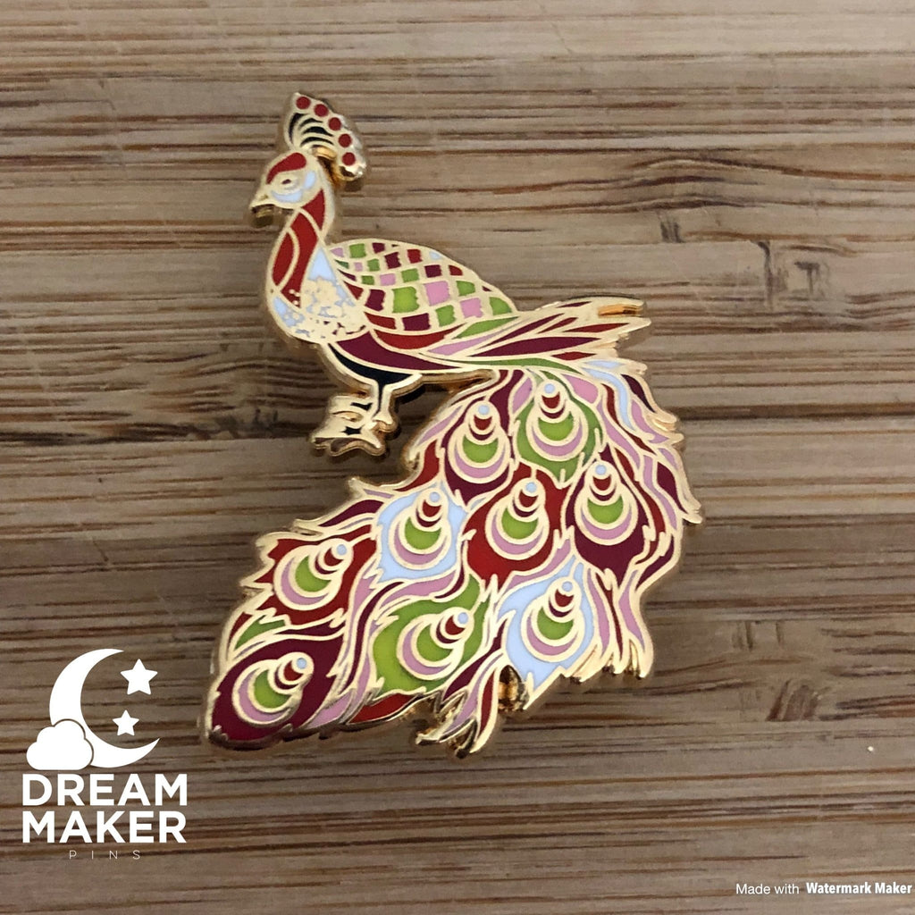 Red Peacock Enamel Pin