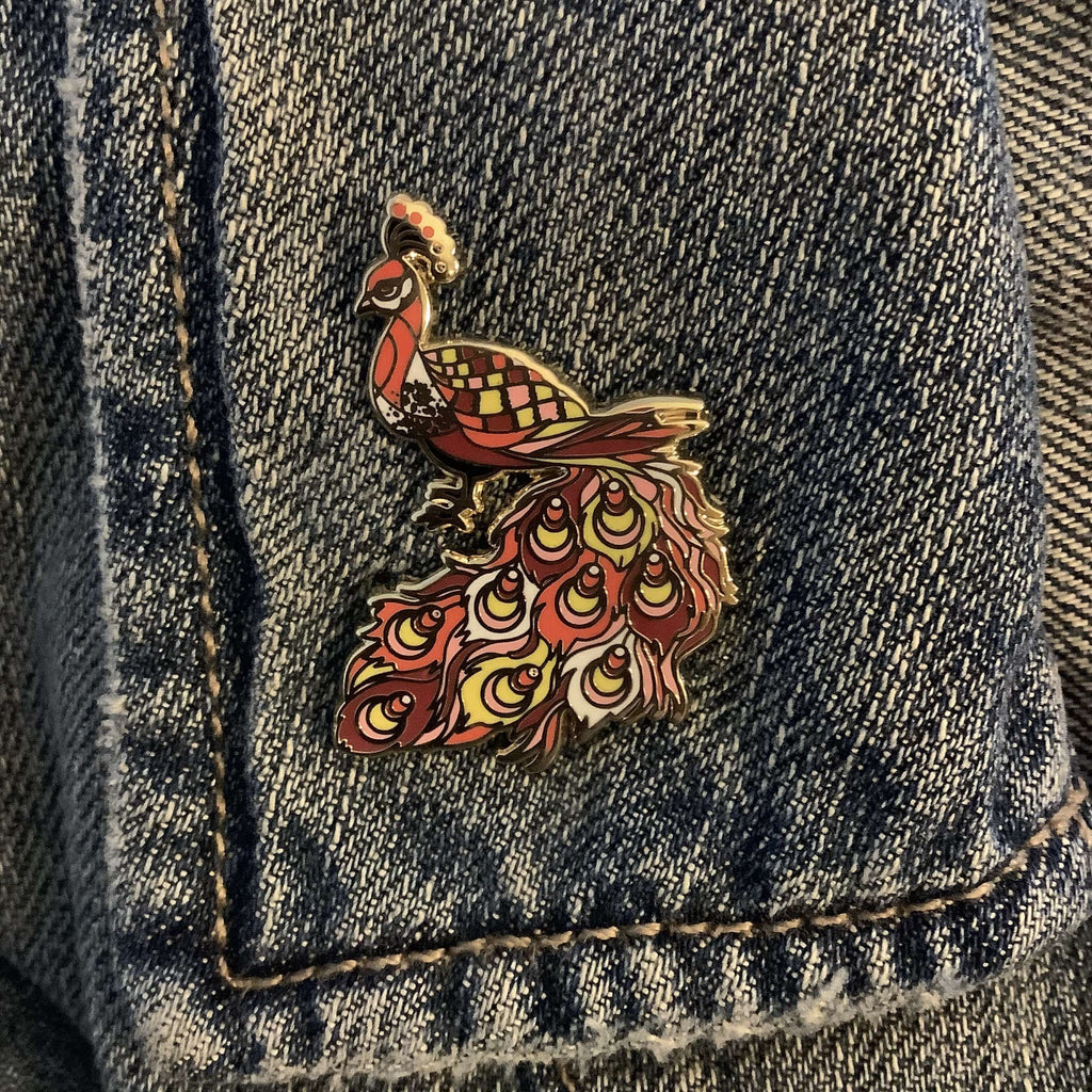 Red Peacock Enamel Pin