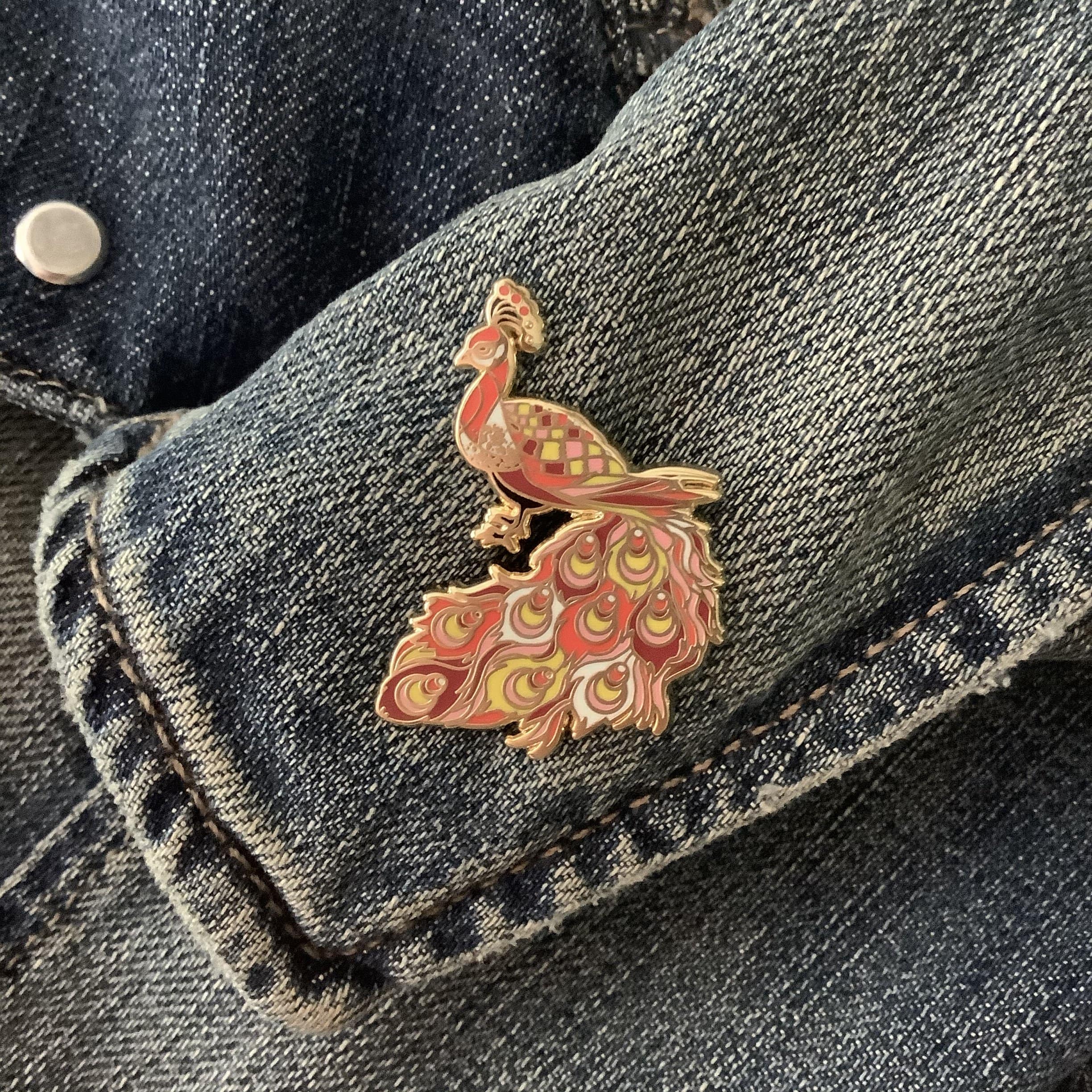 Red Peacock Enamel Pin
