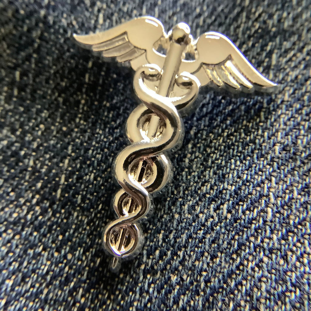 Silver Caduceus Enamel Pin