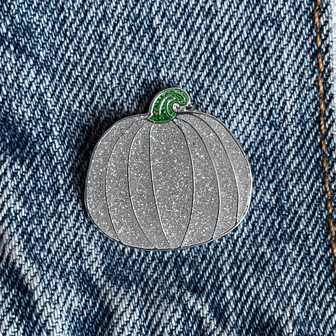 Silver Glitter Pumpkin Enamel Pin